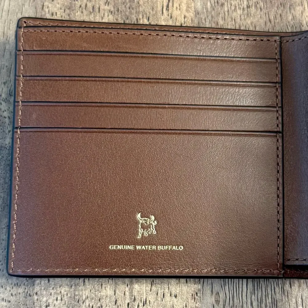 COACH Billfold Wallet Genuine Water Buffalo Leather 8-Card Supple Embossed Brown